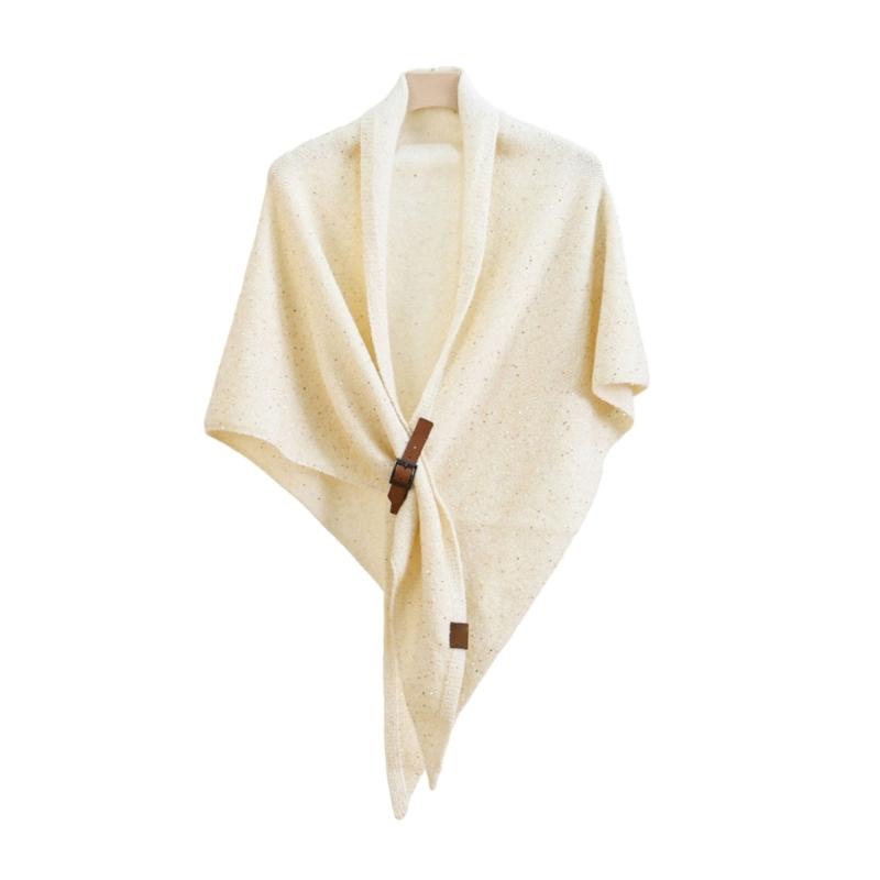Solid Color Wool Blend Triangular Stole With Leather Clasp Warm Soft Scarf Wrap For Women Lady Winter Autumn Accessory
