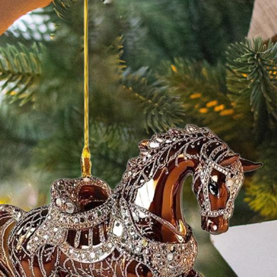 4 Stück Pferdeornamente für Weihnachtsbaum Metallische Strasssteine Pferde Weihnachtsanhänger Pferdegeschenke für Frauen Mädchen Pferdeliebhaber