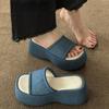 Summer Denim Blue Slippers Fashion Open Toe Women Slides Ladies Comfort Thick Sole Wedges Beach Vacation Sandalias Flip Flop