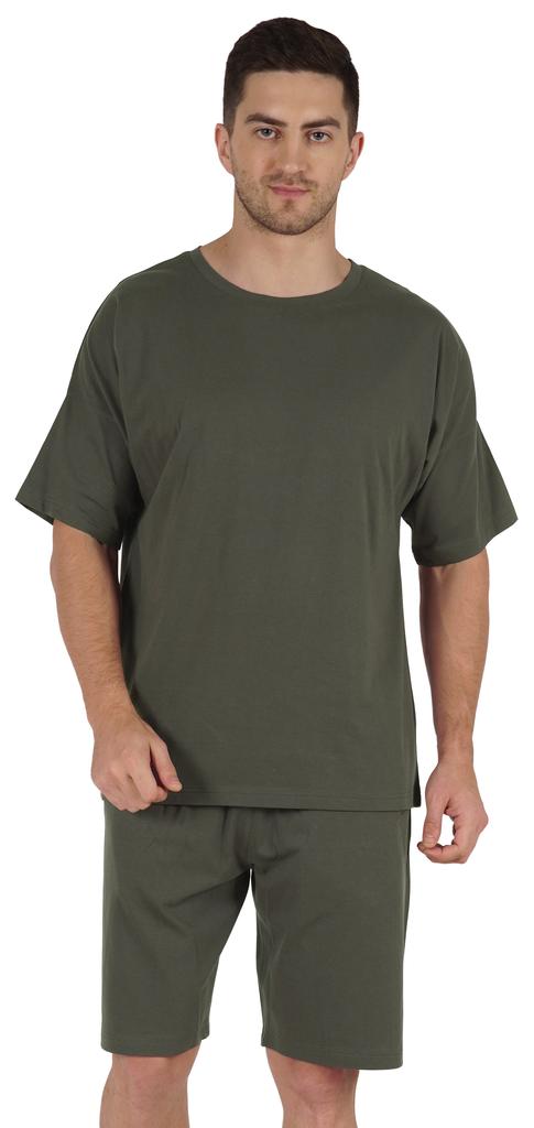 Inkmeso Düz Renk Üst ve Şort Yumuşak Ev Giyim Seti 2 Parça Erkek Yarım Kollu Şort Takımı