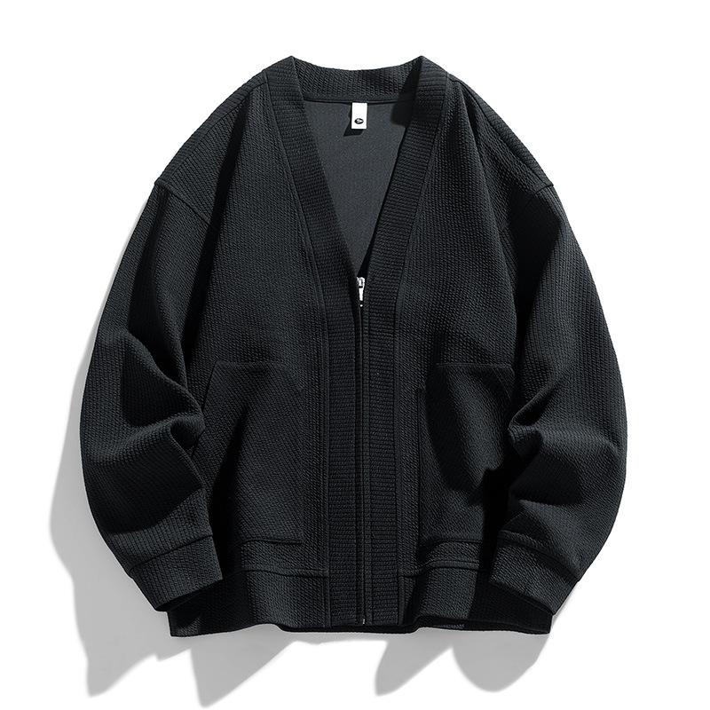 Spring and Autumn Large Size Men s Jacket New Retro Japanese Style Generous and Lazy Style Solid Color V-neck Loose and Versatile Jacket M