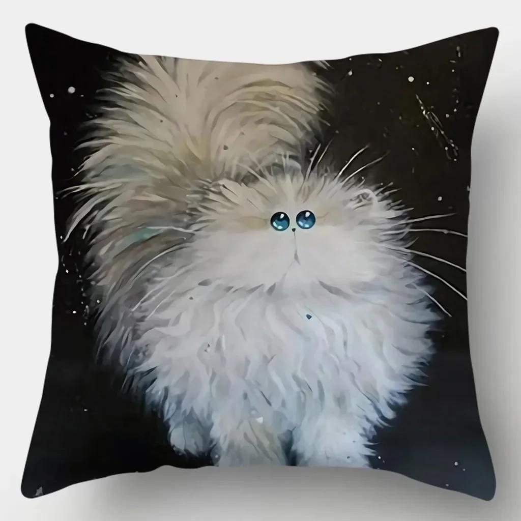Cute Cat Pillowcase Square Sofa Pillow Cover Watercolor Loving Cushion cover