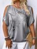 Women's Round Neck Elegant Off-Shoulder Tie-Back Print Top