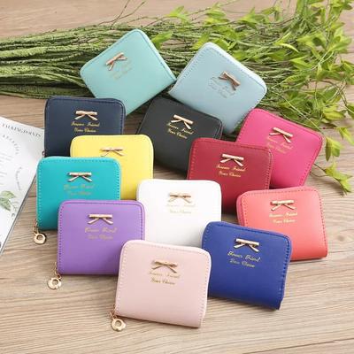 1PC Wallet Female Short for Coins New Cute Candy Bow Women Small Leather Wallets Zipper Purses Girls Lady Purse Multi-colored