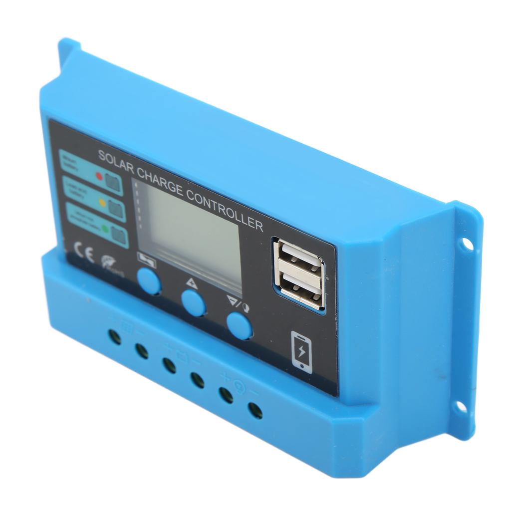 12V 24V Solar Panel Controller LCD Display Photovoltaic Charge Controller with Connectors Blue 20A
