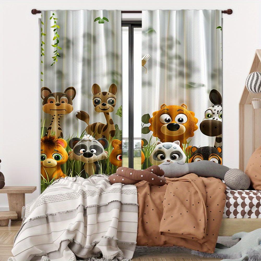 Cartoon Animal Zoo Forest Family Print Curtains Rod Pocket Mount Digital Printed for Living Room Kitchen Bedroom Home Decor 2pcs