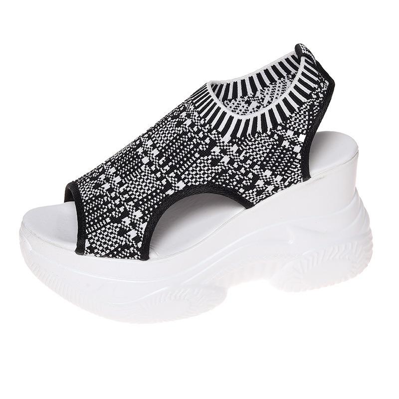 Summer New Knitted Fish Mouth Muffin Bottom Women's Sandals
