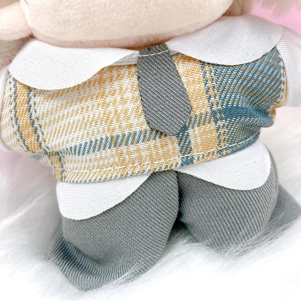 Checkered Beret, Shirt, Pants, and Tie Set for 10cm Plush Toy, Kigurumi Accessories, Otaku Activities, Doll, Mascot, Kpopdoll Costume [Used]