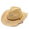 New Summer Outdoor Unisex Hollow Out Woven Cowboy Hat Sun-Protective Western Cowboy Straw Hat