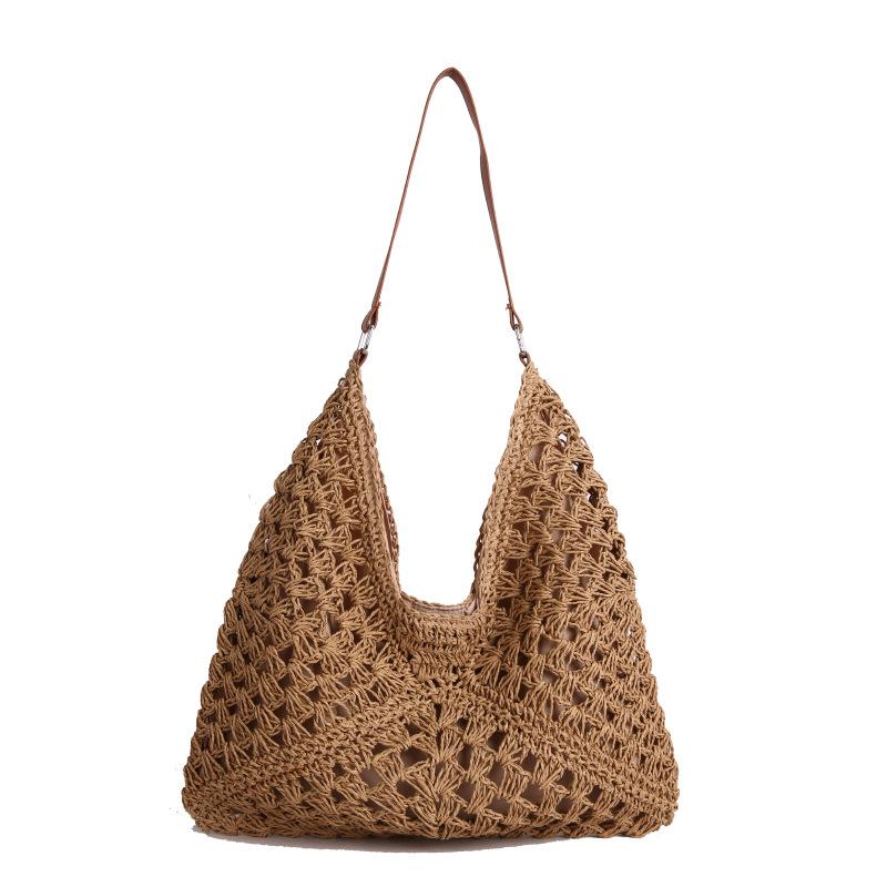 Seaside vacation lazy wind beach woven bag women's 2025 summer new large-capacity casual straw woven tote bag