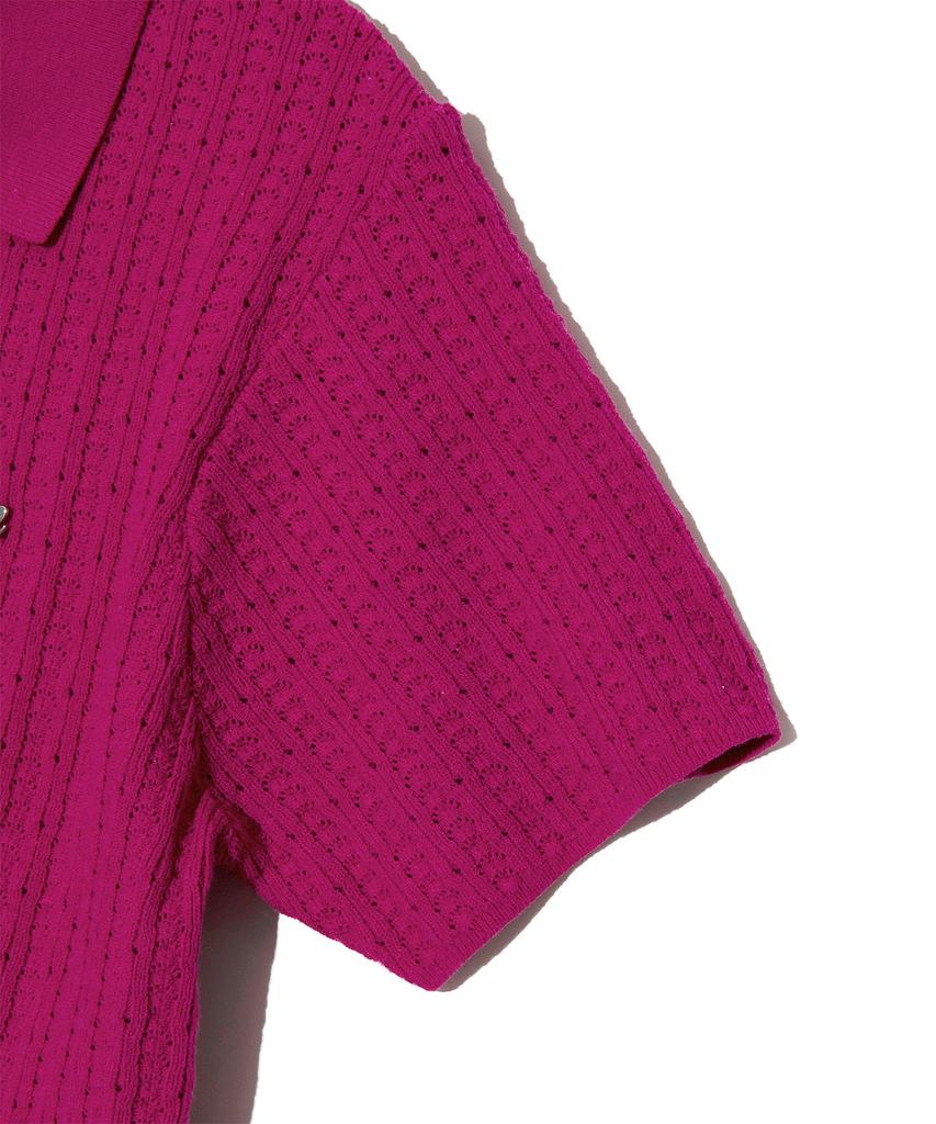 LEE Women Collared Crop Short Sleeve Knit Pink