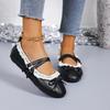 Girls Mary Jane Flats Double Buckle Straps Lace Trim Ballet Shoes Soft Sole Casual Slip On Footwear for Kids