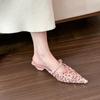 Pink Galaxy series! Pink pointed sequined half slippers women's spring and summer thick heel mullers