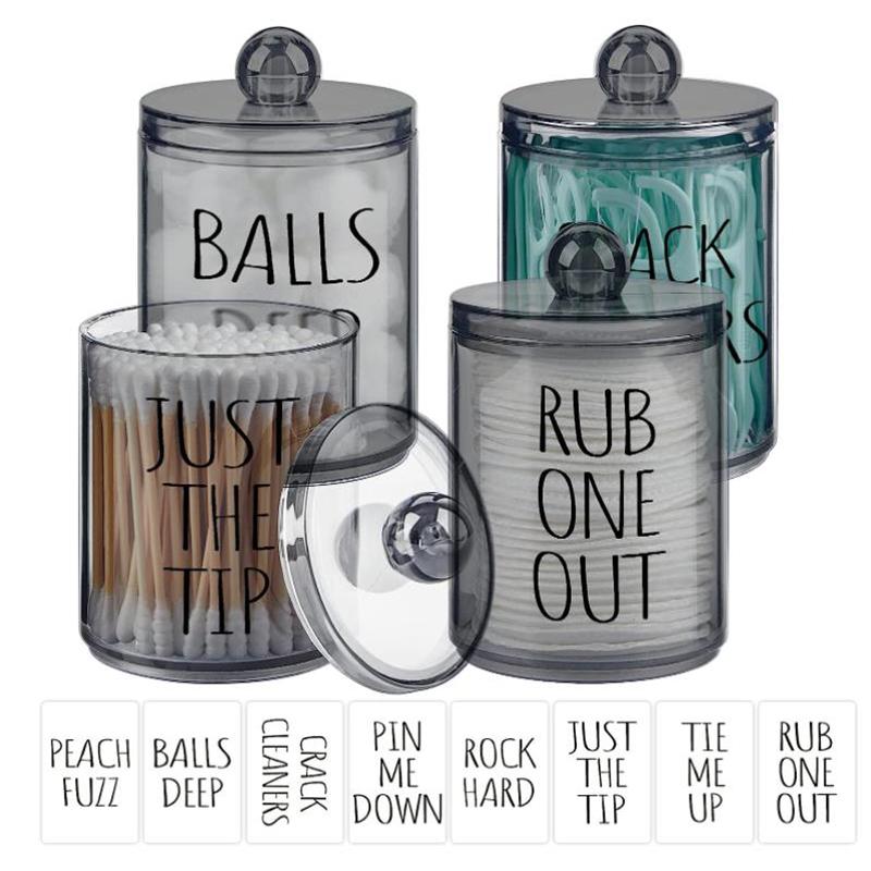 

4 шт. в упаковке, держатель для ватных палочек, диспенсер с крышками и этикетками - аптекарские банки объемом 10 унций, органайзер для ватных палочек и зубной нити в ванной комнате чёрный