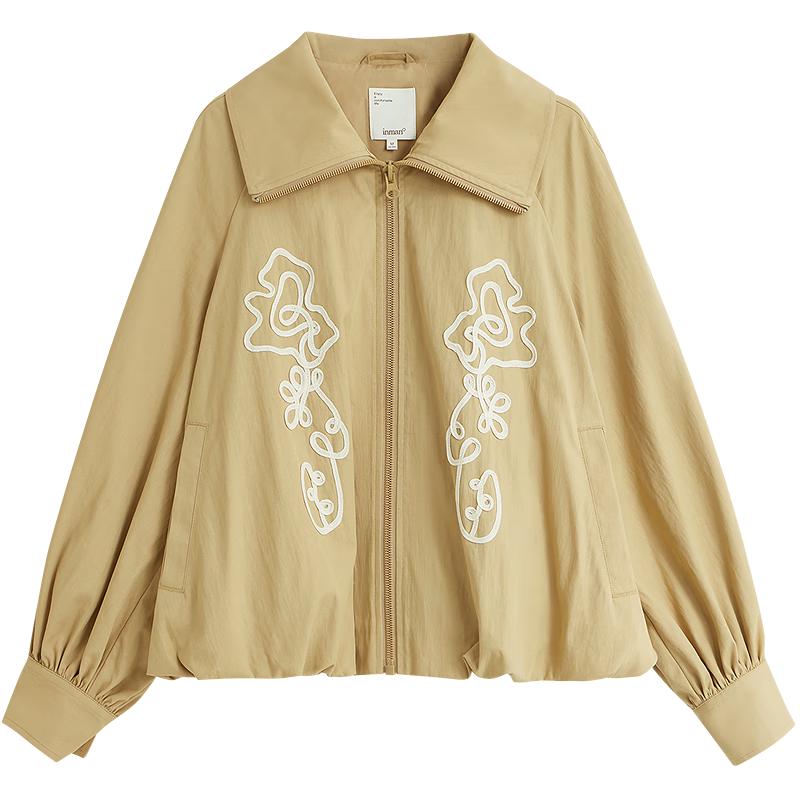 

INMAN Женская повседневная весенняя куртка с вышивкой и цветочным узором, воротник в рубчик L