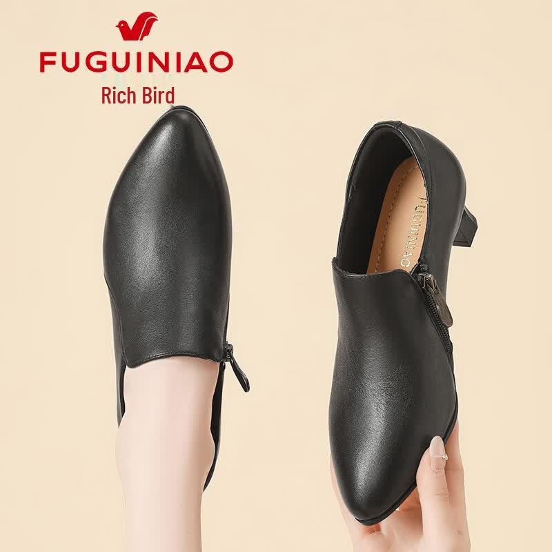Fuguiniao Women s Pointed Toe Chunky Heel Leather Pumps 36