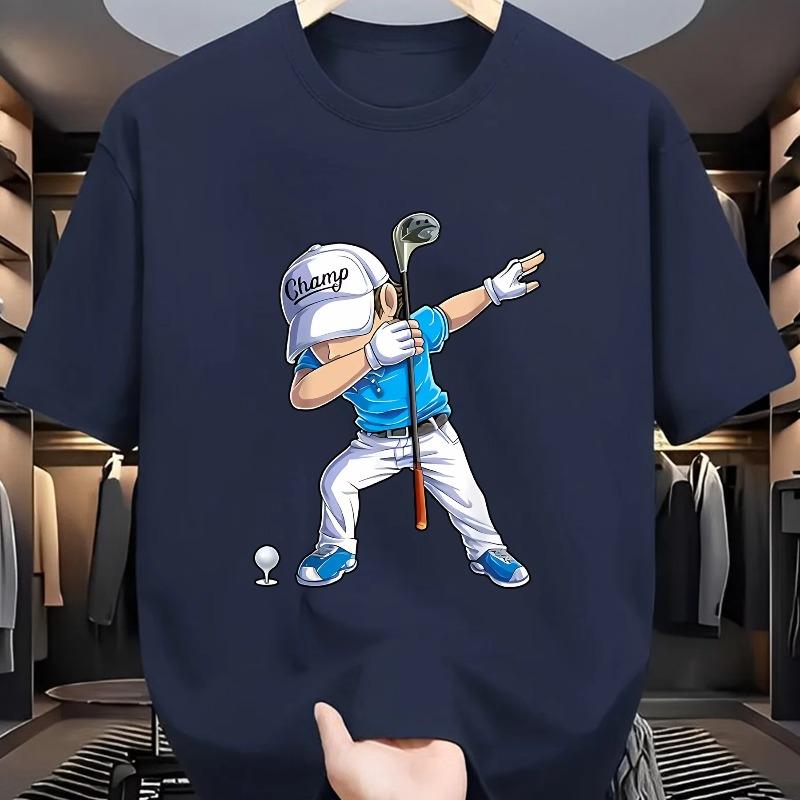 

Men s Summer 100_ Cotton Fashion Sports Leisure Loose Golf Player Pattern Printed Round Neck Short Sleeve T-shirt Top Unisex S разноцветный