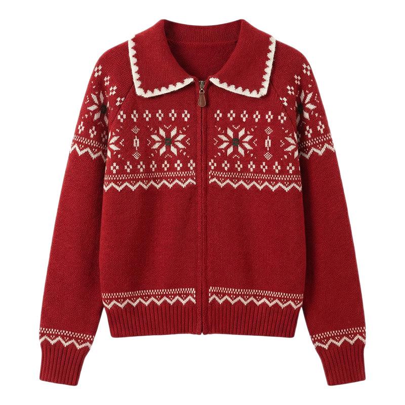 Women's Fair Isle Retro Knit Cardigan with Zippered Lapel - 2026 Spring/Autumn Collection.