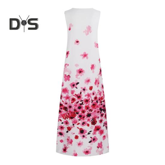 Vestido longo de verão feminino, estampa floral, linha A, solto, sem mangas, com bolsos, tamanho grande, bainha grande, vestido fluido para baile de formatura, banquete diário