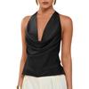 Women's Halter Neck Sleeveless Regular Fit Solid Color Satin Shirt Elegant Top