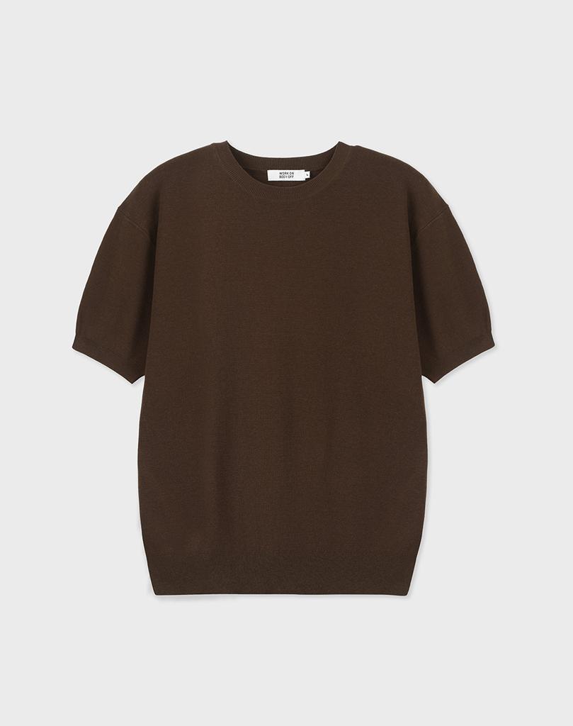 WORK ON BODY OFF Cool Bamboo Semi-Overfit Round Neck Short Sleeve Knit [Brown]