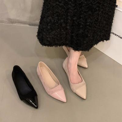 Inner Height Increase Pointed French Small Fragrant Single Shoes Women's Shoes 2025 Spring and Summer Suede Splicing with Skirt Evening Shoes