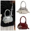 With Pendant Silver Handbag Shoulder Bag Boston Bag Ins PU Bowling Bag  Streetwear