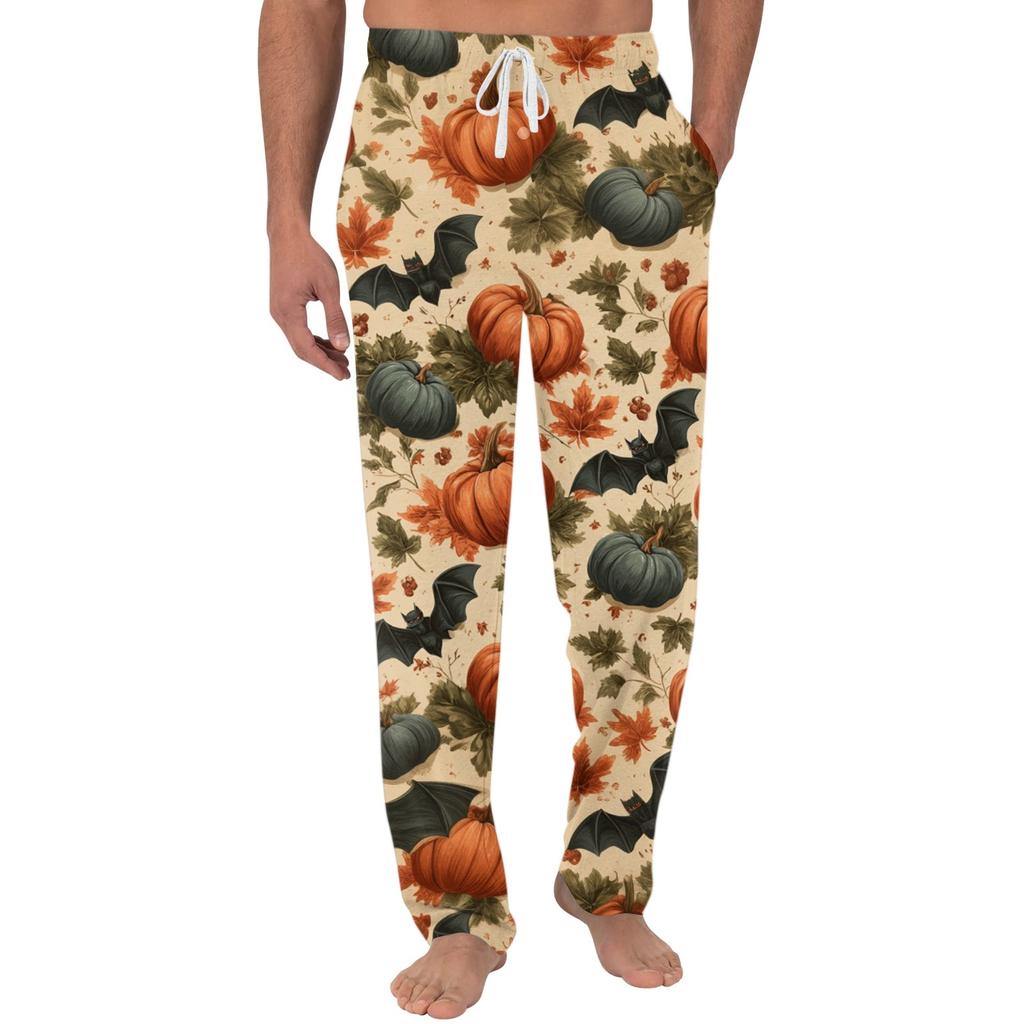 Men's Halloween Print Pocket Casual Pants with Drawstring Waistband Comfortable Fit Lounge Sleepwear Bottoms for Home Use
