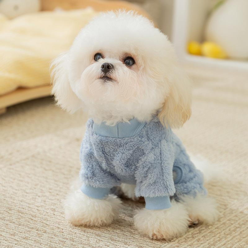 Autumn and Winter Warm Dog Clothing Simple Teddy Bear Small Dog Four-legged Clothing Can Be Towed Fleece Pet Clothes