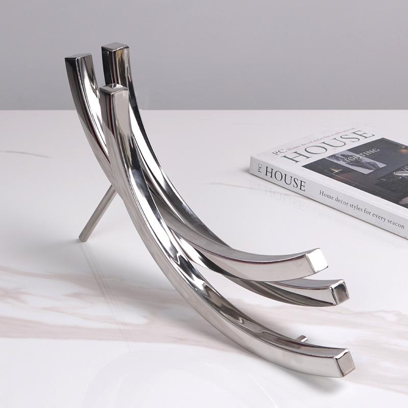 Simple Modern Stainless Steel Abstract Geometric Ornaments Designer Display Cabinet Art Ornaments Creative Home Accessories