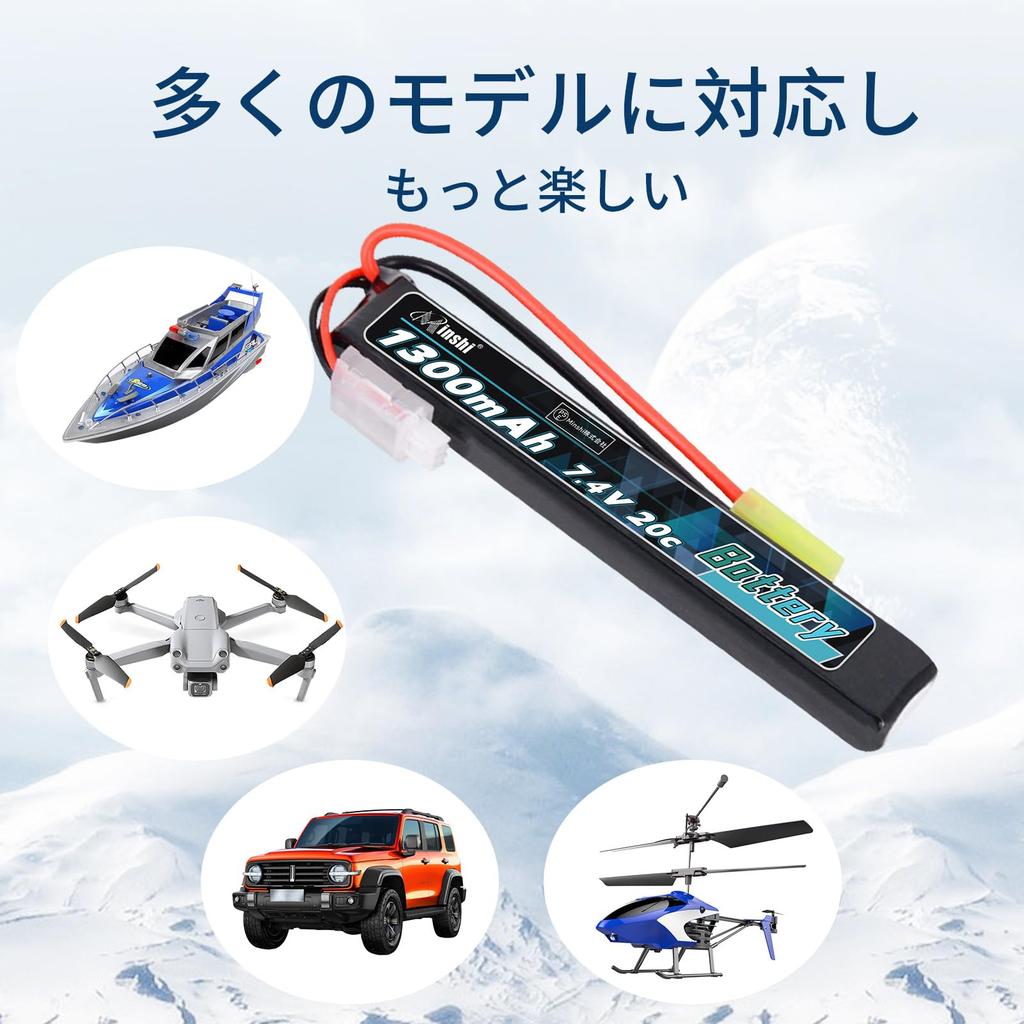 MINSHI Li-Po Battery, 7.4V 1300mAh 2S 20C, for RC Cars, Trucks, and More, 1320103mm, with Velcro (Selection Required), 2025FT