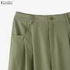ZANZEA Women High Zip-up Waist Casual Casual Office Wide Leg Pants Trousers Nonelastic