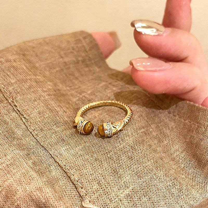 Vintage Tiger Eye Stone Rings for Women Girls Waterdrop Zircon Exquisite Aesthetic Open Ring Fashion Elegent Jewelry Party