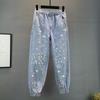 Jeans Woman Streetwear Fashion Denim Harem Pants Bottoms Elastic Waist Beading Casual Vintage Y2k Pantalon Femme