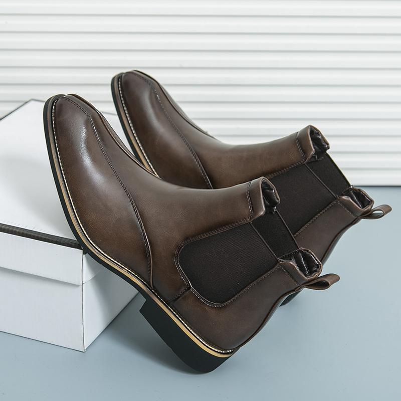 Fashion Fashion Classic Mens Ankle Boots Handmade Soft Leather Chelsea Boots Slip on Business High Top Shoes New Design Male Dress Botas