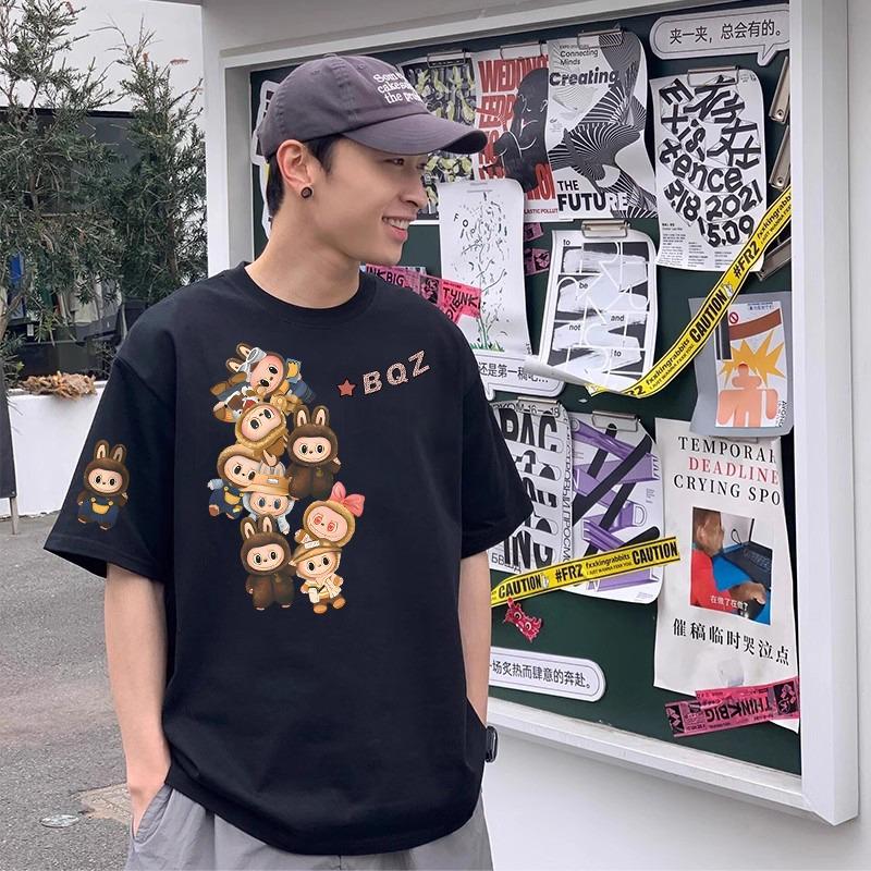 Letter Monster Elf Cartoon Graphic Labubu Kids and Women Printed T-shirt Summer Casual Men's Outdoor Short Sleeve Clothing Top