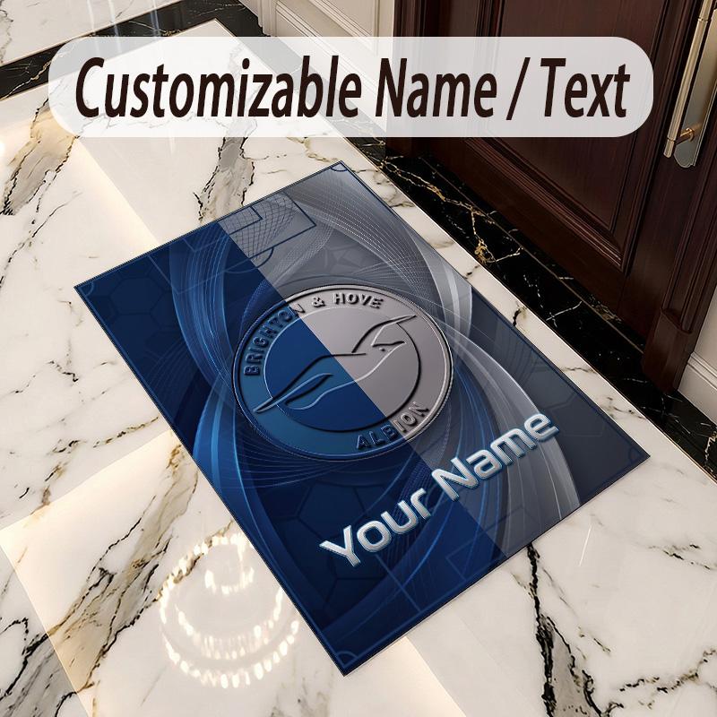 Crystal Velvet Rug Brighton & Hove Albion Football Print Custom Name Text Floor Mat Home Decor