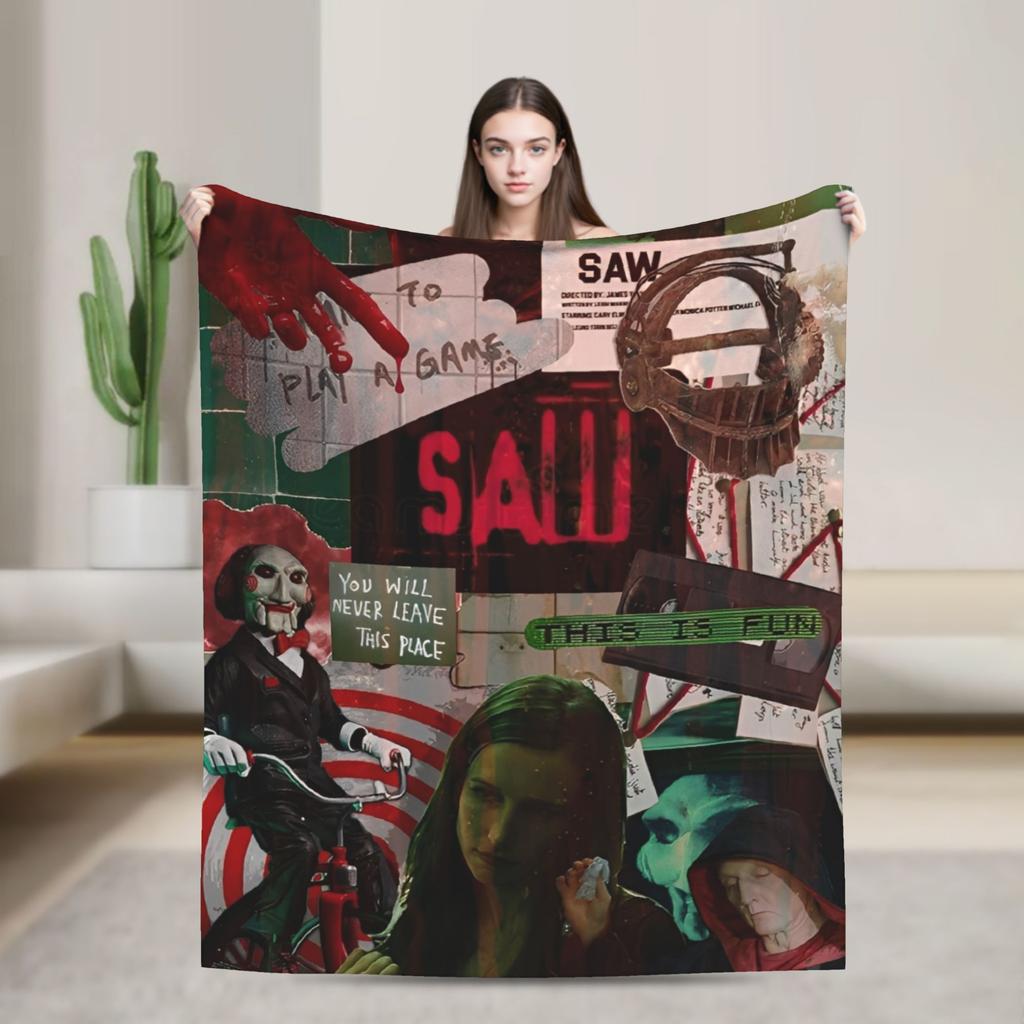 Saw Jigsaw Horrorfilm Mode Decke Fleece Herbst Winter Halloween Gothic Atmungsaktive Dünne Überwurf Mode Decke für Schlafzimmer
