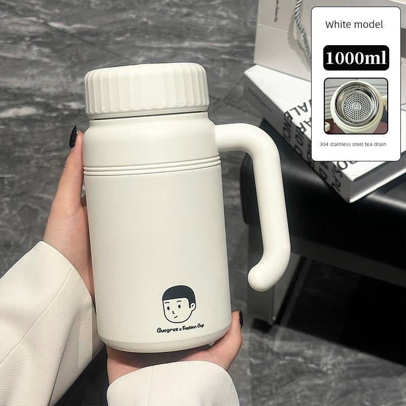 Japanese 1000ml Large Capacity Thermos Cup for Women, 316 Stainless Steel Student Water Bottle, High Aesthetic Portable Cup with Handle
