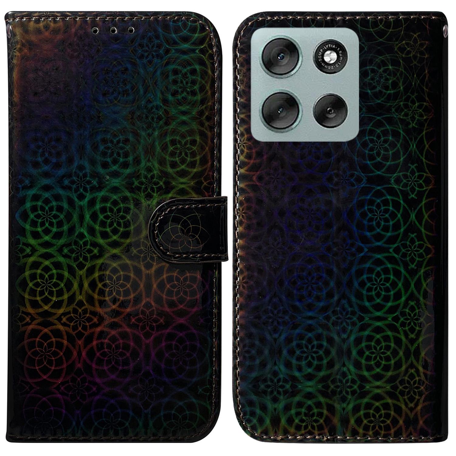 

For Motorola Moto G56 5G Stand Case Dazzling Flower Leather Phone Cover with Wrist Strap Black