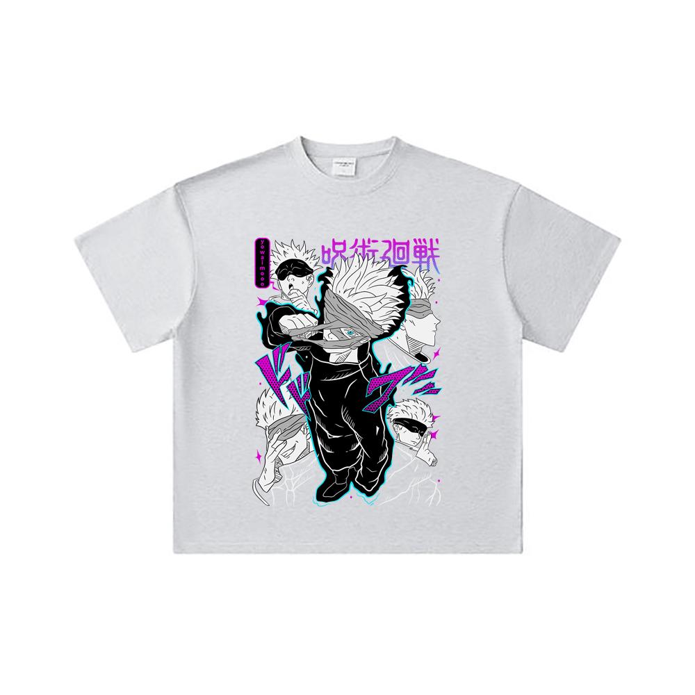 260 GSM Double Yarn 32 Count 100% Cotton Jujutsu Kaisen V14 Gojo Print Unisex Heavy Cotton T Shirt