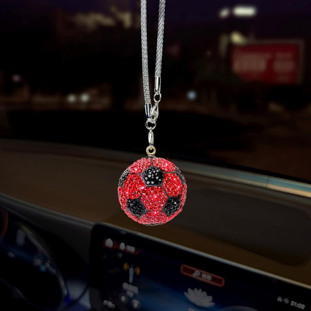 1x Bling Rhinestone Football Car Pendant, Crystal Soccer Rearview Mirror Hanging Ornament,6 Colors