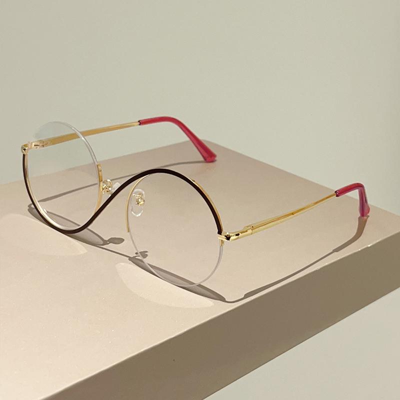 

KAMMPT полуободковые круглые очки женские модные большие оптические оправы с блокировкой синего света модные шикарные фирменные дизайнерские очки