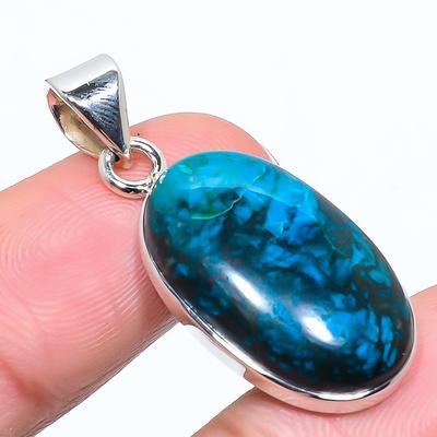 Natural Shattuckite Azurite 925 Solid Sterling Silver Jewelry Pendant 1.58" D0q56