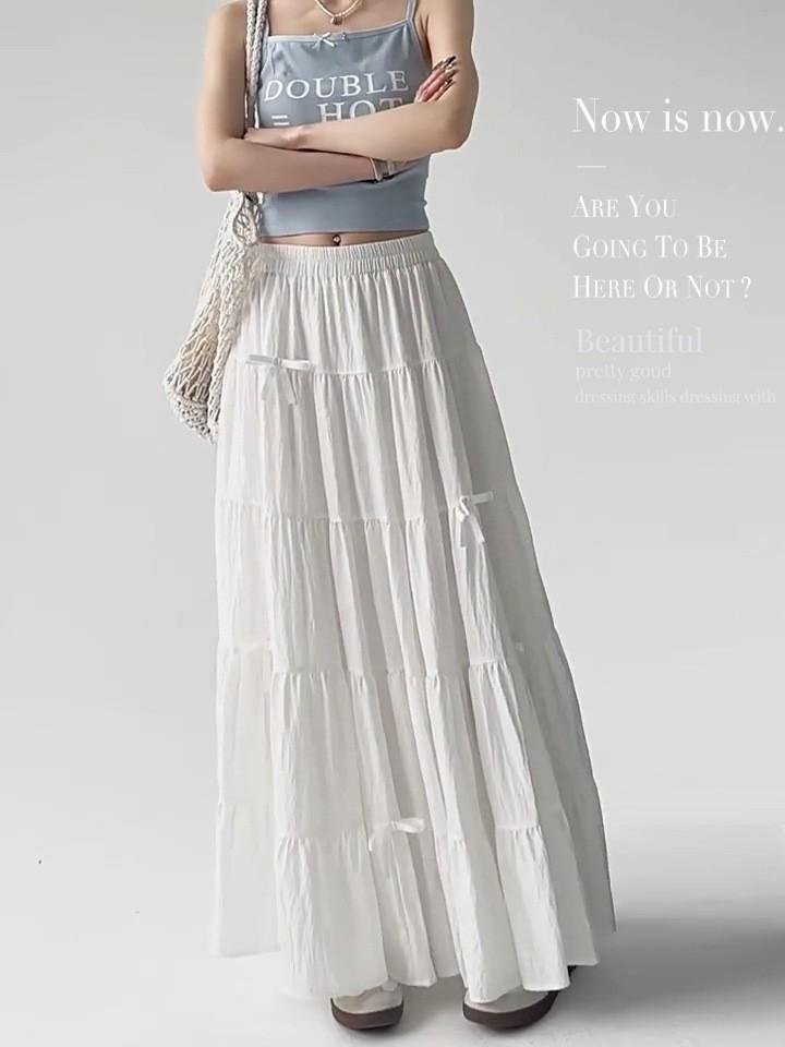 Elegant 2026 White Bow A-line Midi Skirt One Size белый