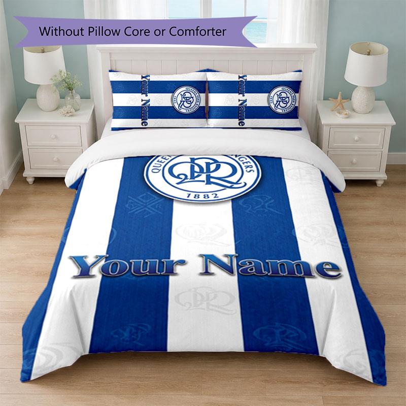 Queens Park Rangers FC Set Biancheria da Letto con Testo Nome Personalizzato 1 Copripiumino+2 Federe Logo Calcio Regalo Personalizzato per Occasione Speciale Decorazione Camera da Letto