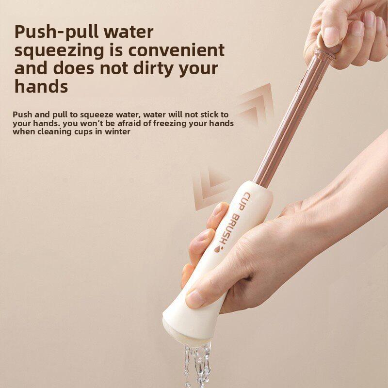 Two-in-one Cleaning Cup Brush - Home Use with Extended Handle - Baby Bottle Brush - Straw Cup Cleaning Brush - Push-pull Water Squeezing Tool