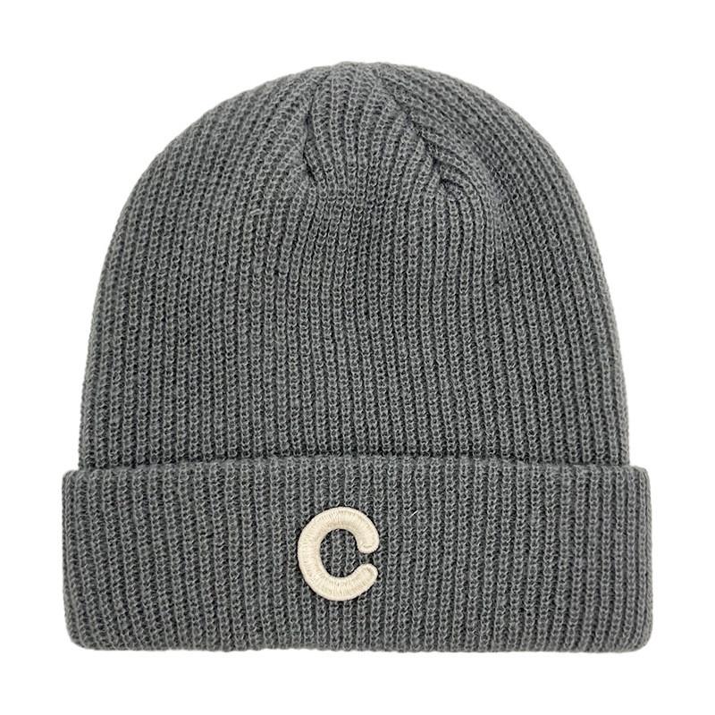 C Pattern Mens Knitted Hat Plain Solidcolor Windproof Cold Outdoor Winter Autumn