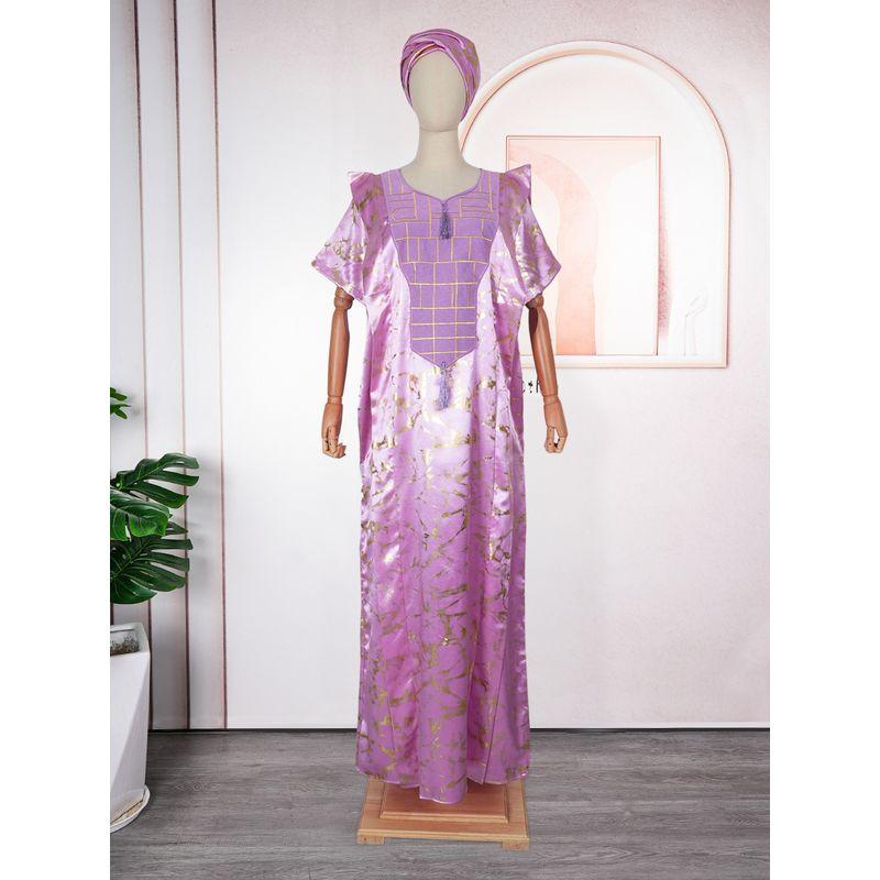 Summer African Indonesian Glossy Fabric Printed Tape Headscarf Short sleeve Robe Loose Women Tassel Dress Dresses