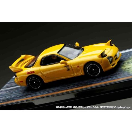 HJ64 1/64 Scale Mazda RX-7 (FD3S) RED SUNS / Initial D with Takumi Fujiwara and Keisuke Takahashi Driver Figures (Finished Product)